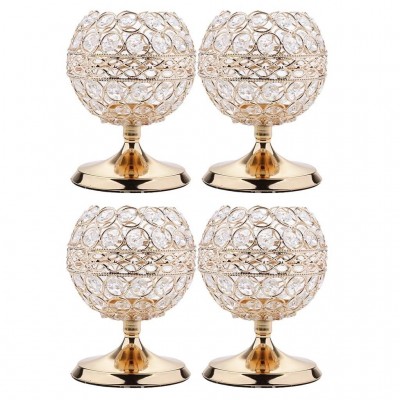 4pcs Shining Gold Crystal Tealight Candle Holders Candlelight Dinner Decor   132744145259